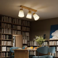 HOMCOM Lampadario da Soffitto con 3 Punti Luce Regolabili a 90° e Attacchi E27, Colore Legno(m-8)