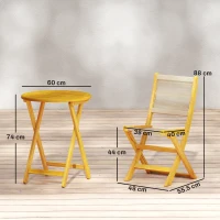 Outsunny Set mobilier balcon 3 piese Polyrattan lemn pliabil Set mobilier grădină cu masă 2 scaune, respirabil(m-3)
