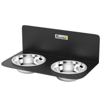 PawHut Gamelle murale réglable en hauteur avec 2 x 800ml bols en acier inoxydable 42 x 23,5 x 14 cm Noir(m-1)