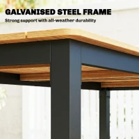 Outsunny Garden Dining Table for 6-8 Person, 180 x 86 cm Rectangular Outdoor Dining Table with Wood Slatted Top, Teak(m-6)