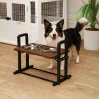 PawHut Bol surélevé pour chien 4 hauteurs réglables avec support, 2 x bols en acier inoxydable 1,2 L, 3 angles réglables, Marron(m-2)