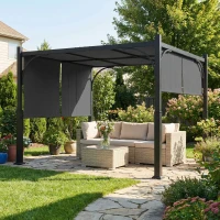 Outsunny Gartenpergola 3 x 3 m, Gartenlaube mit Schiebebaldachin, Metallgestell, für Außenbereich, Dunkelgrau(m-5)