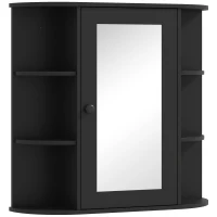 HOMCOM Spiegelschrank mit 6 offenen und 2 geschlossenen Ablagen aus Holz und Glas, 66x17x63 cm, Schwarz(m-1)