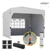 Outsunny Gartenpavillon 3 x 3 m Pop-up, höhenverstellbarer Faltpavillon, UV50+ Schutz, 3 Seitenwände, Creme(m-8)
