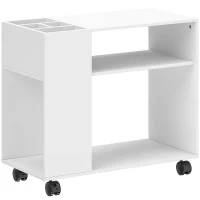 HOMCOM Support pour imprimante Table pour imprimante avec compartiment divisé, surfaces de rangement pour bureau 70 x 34 x 60 cm Blanc(m-7)