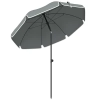 Outsunny Neigbarer Strandsonnenschirm mit Sandanker und Tragetasche, Ø150x185 cm, Dunkelgrau(m-7)