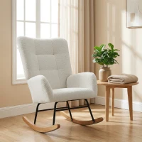 Fotel bujany z podłokietnikami, kremowy, pluszowy materiał(m-7)