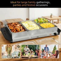 HOMCOM 4 Tray Electric Food Warmer Buffet Server with Warming Plate, Cool Touch Handles, Adjustable Temperature, 300W, 2 x 2.4L and 2 x 1L Pans(m-4)