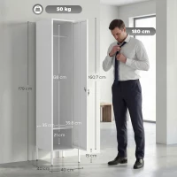 HOMCOM Armoire Métallique avec Porte Verrouillable, Porte-étiquette et Barre Porte-manteaux, 40x40x179 cm, Blanc(m-3)