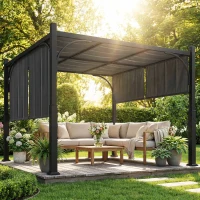 Outsunny Gartenpergola 3 x 3 m, Gartenlaube mit Schiebebaldachin, Metallgestell, für Außenbereich, Dunkelgrau(m-4)