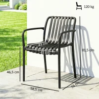 Outsunny 4er-Set stapelbarer Gartenstühle mit geschwungener Rückenlehne und Armlehnen, für Pool Terrasse, 55x58,5x81,5cm, Schwarz(m-3)