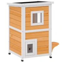 PawHut Maisonnette pour Chats en Bois Extérieure à 2 Niveaux avec Toit Rabattable Panneau Central Amovible 51x51x81,3 cm Naturel(m-1)