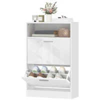 HOMCOM Schuhschrank 8 Paar, Schuhschrank, 2 Klapptüren, verstellbare Ablagen und Fach, weiß(m-7)