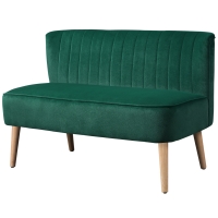 HOMCOM Canapé design rétro 2 places, pieds en bois, 117 cm x 56,5 cm x 77 cm, Vert foncé