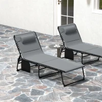 Outsunny Lot de 2 chaises longues pliantes chaise longue de jardin avec coussin dossier réglable sur 5 positions poche latérale Gris foncé(m-4)