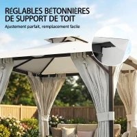 Outsunny Gartenpavillon 3x3m, Doppeldach, Vorhänge, Deckenhaken, Metallrahmen, Creme(m-4)