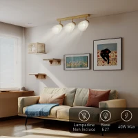 HOMCOM Lampadario da Soffitto con 3 Punti Luce Regolabili a 90° e Attacchi E27, Colore Legno(m-5)