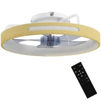 HOMCOM Deckenventilator mit Licht und Fernbedienung, 49 cm LED-Deckenventilator mit 3 Farbtemperaturen, natürliches Holzfinish(m-1)