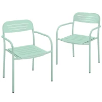 Outsunny Set 2 scaune de grădină stivuibile scaune de terasă cu design lamelă cotiere 56 x 58 x 78 cm Verde(m-1)