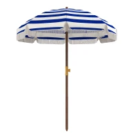 Outsunny Umbrelă de Plajă cu Franjuri Ø190x210 cm cu Protecție UV40+ Rezistentă la Vânt Impermeabilă Husă de Transport Albastru și Alb(m-6)