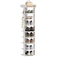 HOMCOM Estante para Sapatos 9 Níveis Organizador de Sapatos em Madeira com Bandeja Superior e 2 Ganchos, para Entrada, Branco(m-6)