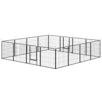 PawHut Parc pour chiots, 16 pièces Parc pliable avec porte pour chiens petits, moyens, 3,2 x 3,2 x 0,8 m, Gris(m-1)