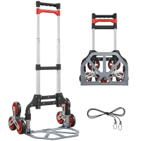 HOMCOM Trolley saliscale pieghevole con sistema a 6 ruote, portata 70 kg, Argento e Rosso(m-7)
