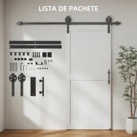 HOMCOM Ușă Glisantă de Interior 81.3x213.4cm, Șină din Oțel, Mâner Îmbunătățit, Role, Ușă de Interior în Stil Industrial, din MDF și Lemn de Pin, Impermeabilă, pentru Bucătărie, Baie, Living(m-6)