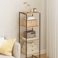 HOMCOM Étagère sur pied pour salle de bain en bambou et acier, 4 tablettes, étagère 4 niveaux, 36,5 x 33 x 110 cm, Bois naturel(m-4)