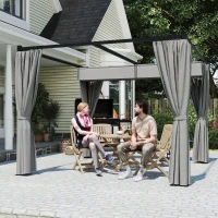 Outsunny Pergola de Jardin avec Toit Rétractable et Rideaux, en Métal et Polyester, 300x300x227 cm, Gris clair(m-4)
