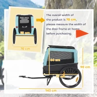 PawHut Remorcă pliabilă pentru bicicletă cu reflectoare de siguranță, lesă, pentru câini de talie medie până la 20 kg 143 x 70 x 90 cm Albastru deschis(m-3)