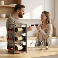 HOMCOM Wine Rack, wavy shelves, adjustable feet, rustic brown, black.(m-4)