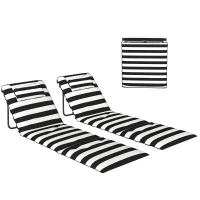 Outsunny 2er-Set Strandliegen mit gepolstertem Kopfkissen, Metall und Oxford-Gewebe, 150x50x2 cm, Grau und Weiß(m-6)