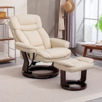 HOMCOM Poltrona da salotto con poggiapiedi, Sedia girevole in PU con schienale reclinabile e seduta imbottita, 86x83x107 cm, crema(m-6)