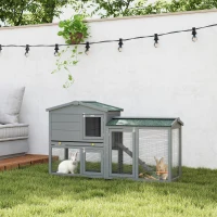 PawHut Clapier en bois 2 niveaux avec toit en asphalte plateau amovible et échelle pour extérieur 150x45x85 cm gris(m-2)