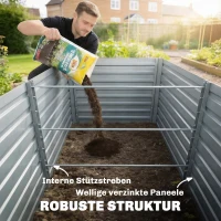 Outsunny Set van 2 Gegalvaniseerde Verhoogde Plantenbakken, 180 x 90 x 60 cm, Metalen Plantenbakken met Veilige Rand, Zilver(m-5)