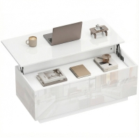 HOMCOM Table basse réglable, table de salon moderne avec rangement caché et 2 tiroirs, blanc laqué