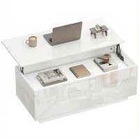HOMCOM Table basse réglable, table de salon moderne avec rangement caché et 2 tiroirs, blanc laqué(m-1)