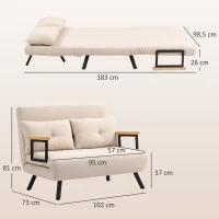 HOMCOM Canapé-lit 2 places canapé velours, fonction couchage, incl. 2 coussins, effet velours, Naturel + Beige + Noir(m-3)