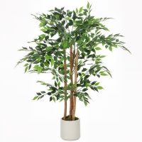 HOMCOM Plante Artificielle de Banian Verte en PEVA et Bois avec Pot en PP et Ciment, 55x55x120 cm