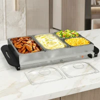 HOMCOM 4 Tray Electric Food Warmer Buffet Server with Warming Plate, Cool Touch Handles, Adjustable Temperature, 300W, 2 x 2.4L and 2 x 1L Pans(m-9)