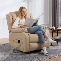 HOMCOM Fauteuil Relax Inclinable avec 8 Points de Massage Chauffants et Repose-pieds, 87x97X100 cm, Beige(m-2)