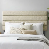 HOMCOM Tête de lit 140 cm tapissée aspect lin Hauteur réglable 3 niveaux 106/116/126 cm Montage mural Beige(m-5)