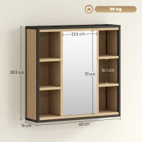 HOMCOM Specchiera bagno da parete con 6 scomparti e ripiano regolabile, Rovere(m-3)