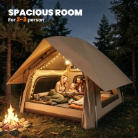 Outsunny Błyskawiczny namiot z osłoną przeciwdeszczową, wodoodporny namiot kopułowy dla 2-3 osób, z podłogą, 4 okna, 235x235x184 cm, khaki(m-4)