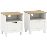 HOMCOM Set di 2 Comodini con Cassetto, Scomparto Aperto e Gambe in Legno, 45x38x50 cm, Bianco(m-1)