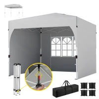 Outsunny Gartenpavillon 3 x 3 m Pop-up, höhenverstellbarer Faltpavillon, UV50+ Schutz, 3 Seitenwände, Creme(m-7)