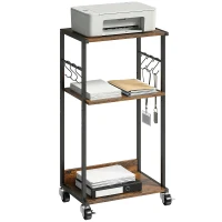 HOMCOM Industrieller 3-stufiger Druckerwagen, Rollen und Haken, Rustikales Braun.(m-7)