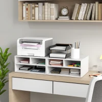 HOMCOM Organiseur bureau aspect blanc avec 3 compartiments fournitures support d'imprimante 47 x 40 x 22,5 cm(m-10)