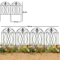 Outsunny Set mit 4 Metall-Gartenzäunen 125x56 cm mit gewölbtem Design robust einfach zu montieren für Terrasse Rasen Schwarz(m-3)